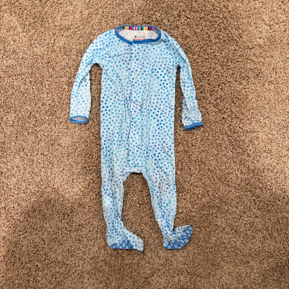 Magnetic Me Light Blue Polka Dot Footie Pajamas - TENCEL